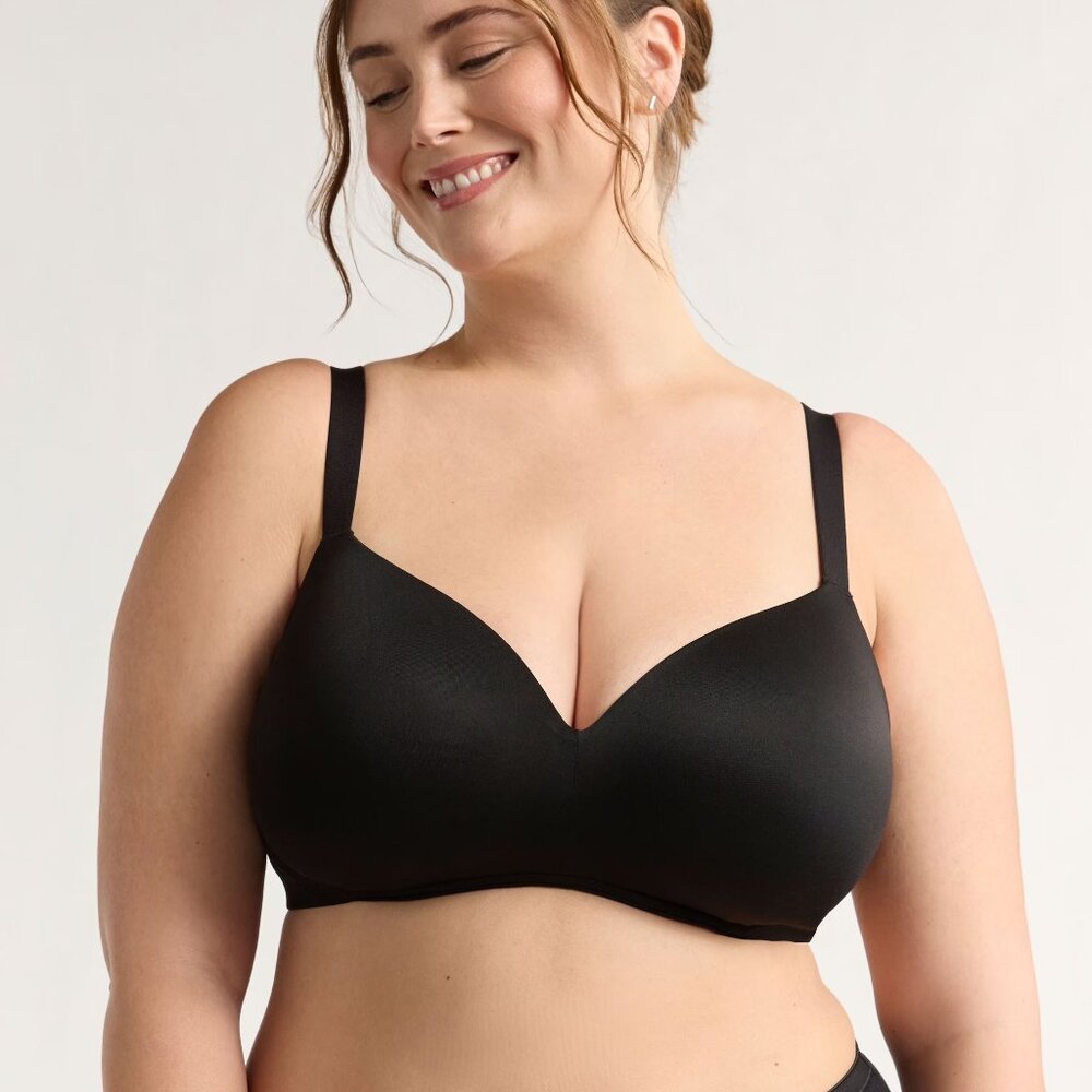 Share Joyspun Women's Plus Brushed Micro Wireless Bra, BLACK Size 40DD & 44D
